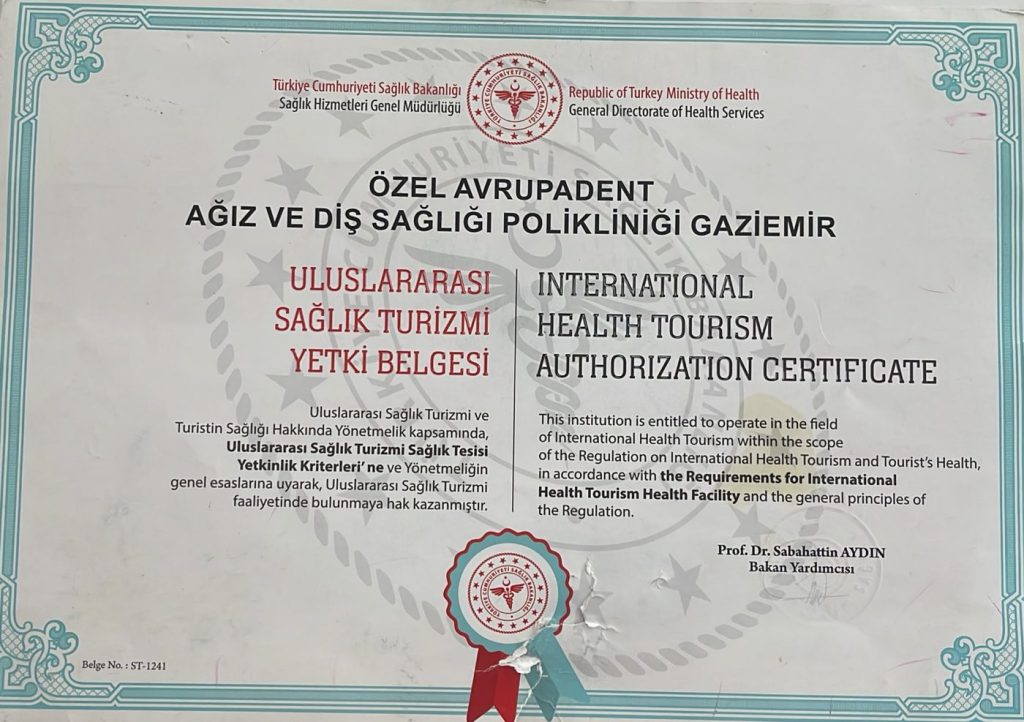International Health Tourism Authorisation Certificate, Avrupadent Gaziemir